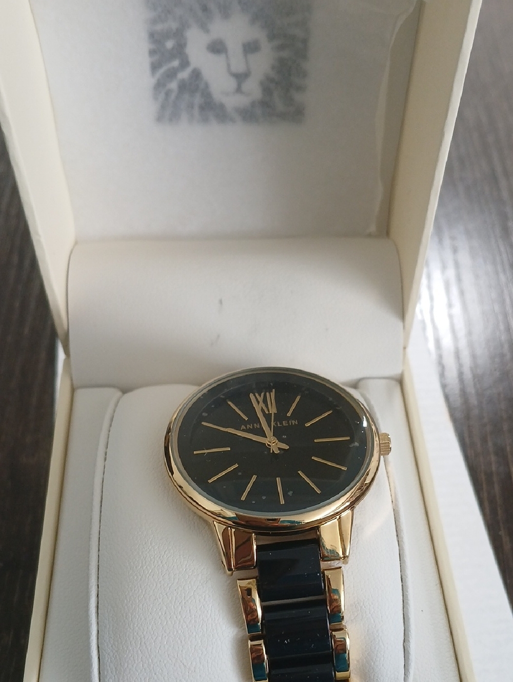 Anne Klein Gold Tone Watch with Black Dial and Bracelet Links